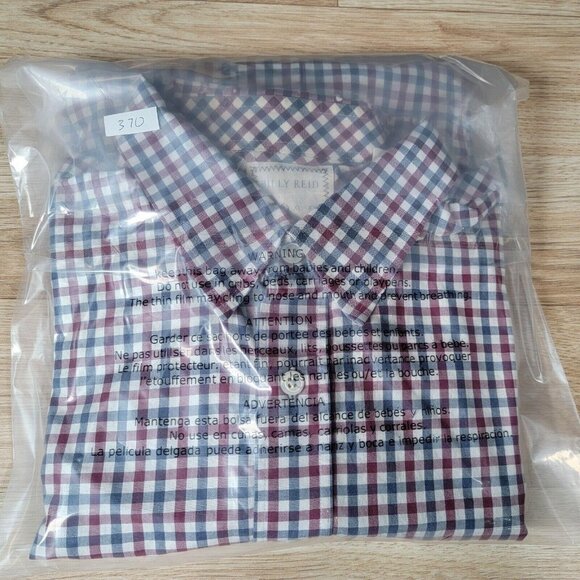 Billy Reid Shirt Mens Large Red Blue Gingham Long Sleeve Standard Made in Italy - Picture 11 of 11